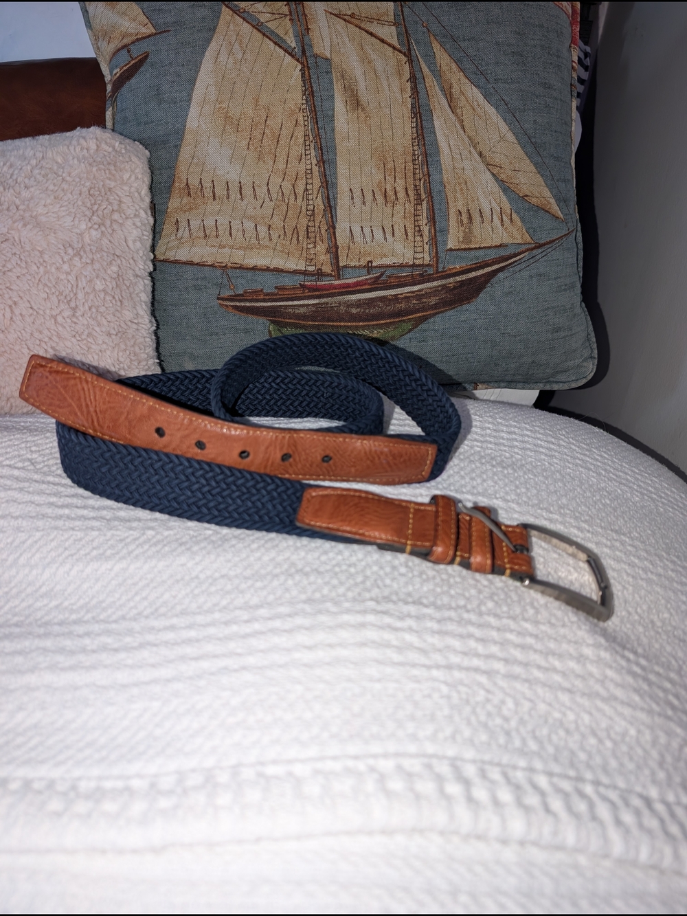 Torino Leather Co Navy Braided Stretch Belt Size 40 Leather Trim Golf Preppy